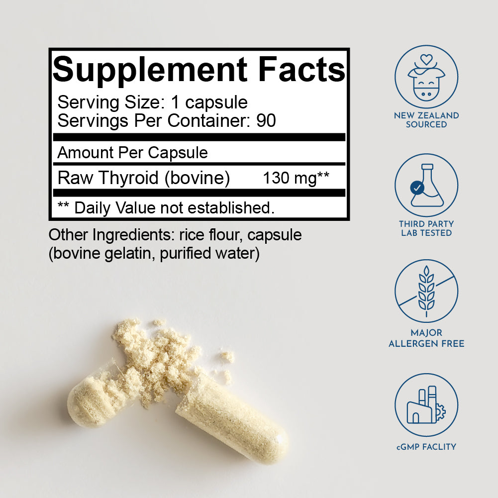 Raw Desiccated Thyroid (130 mg capsules)