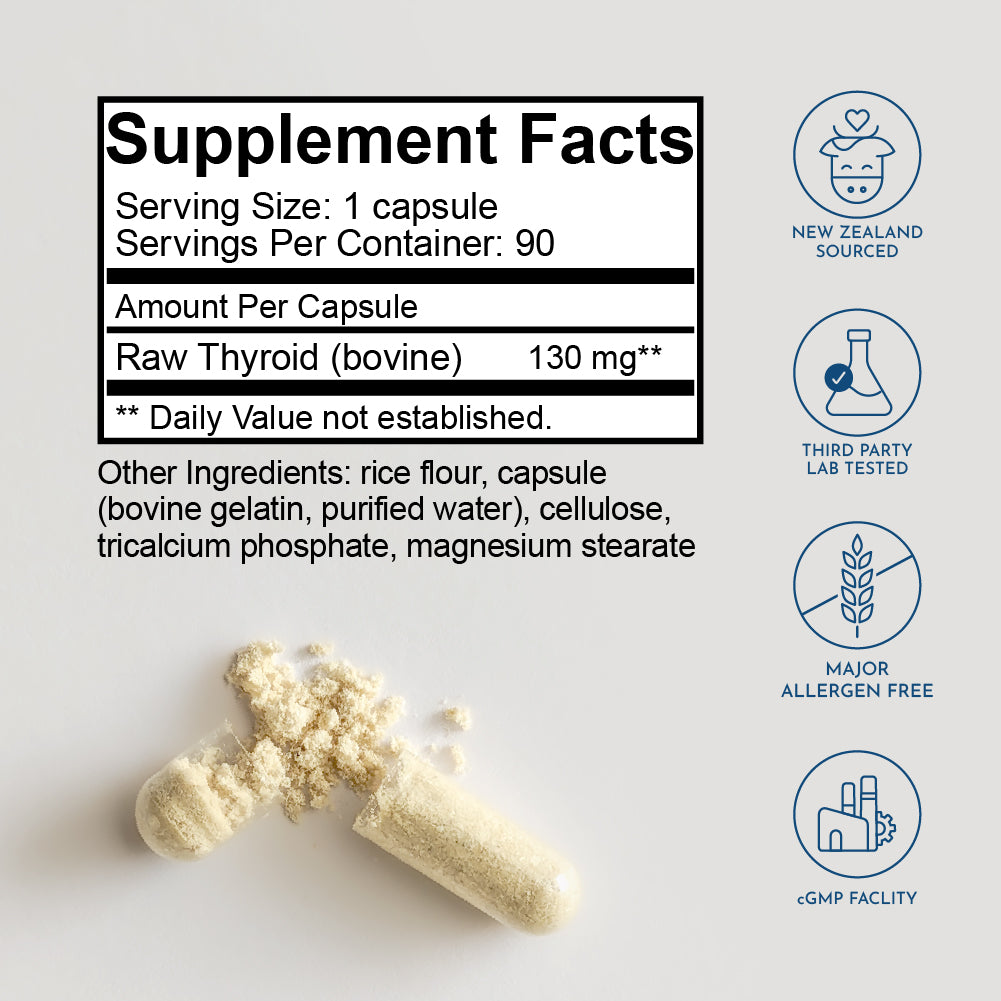 Raw Desiccated Thyroid (130 mg capsules)